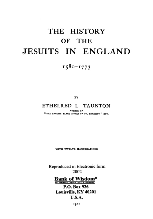 (image for) The History of the Jesuits in England - Click Image to Close